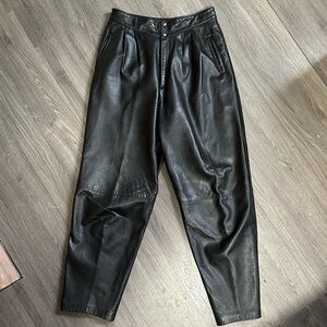 Black Leather High-Waist Tapered Pants